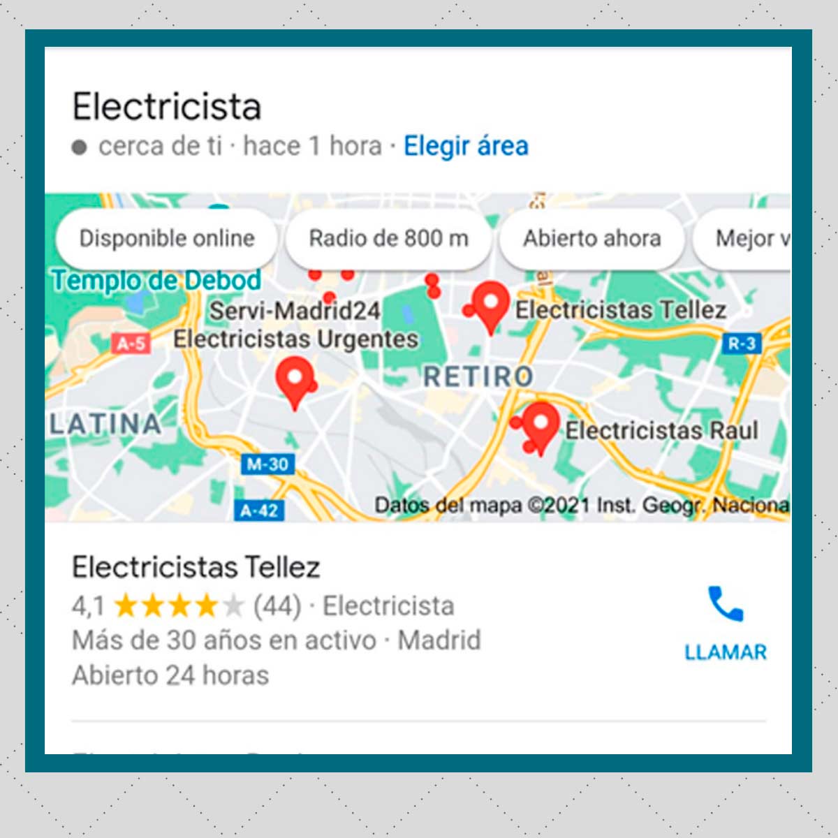 Ejemplo de SEO Local con electricistas Madrid